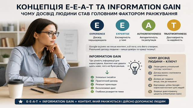 Концепція E-E-A-T та Information Gain, чому досвід людини - головний фактор ранжування