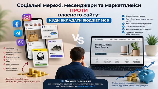 Соціальні мережі, месенджери та маркетплейси проти власного сайту